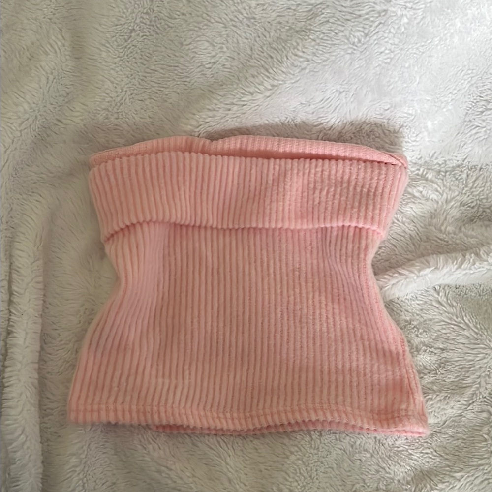 Pink Fuzzy Ribbed Tube Top - Picture 3 of 4
